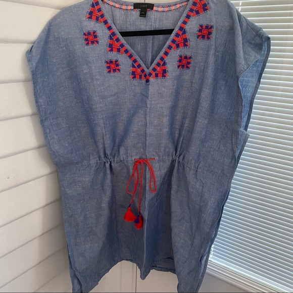 J.Crew Chambray Linen Cotton Blend Embroidered Beach Cover Up - Picture 5 of 11